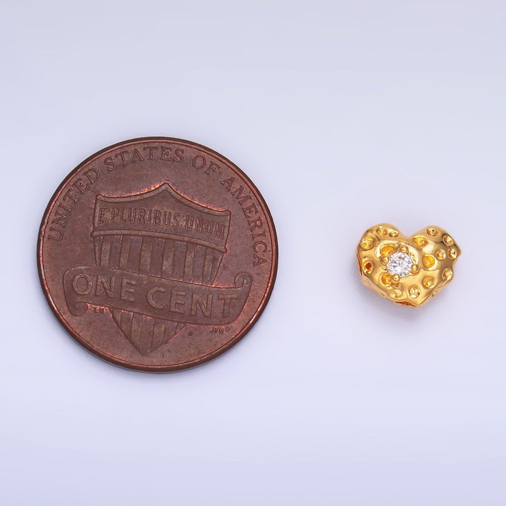 24K Gold plated Clear CZ Hammered Heart Bead | B179 