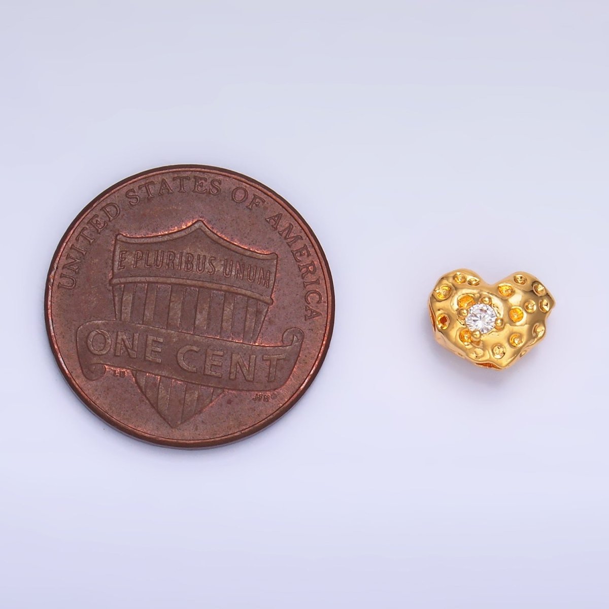 24K Gold plated Clear CZ Hammered Heart Bead | B179 