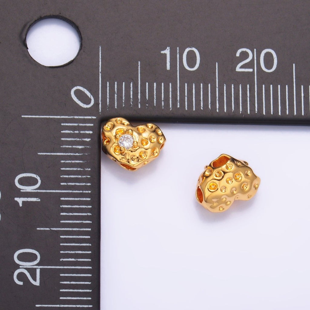 24K Gold plated Clear CZ Hammered Heart Bead | B179 