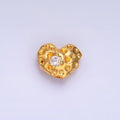 24K Gold plated Clear CZ Hammered Heart Bead | B179 