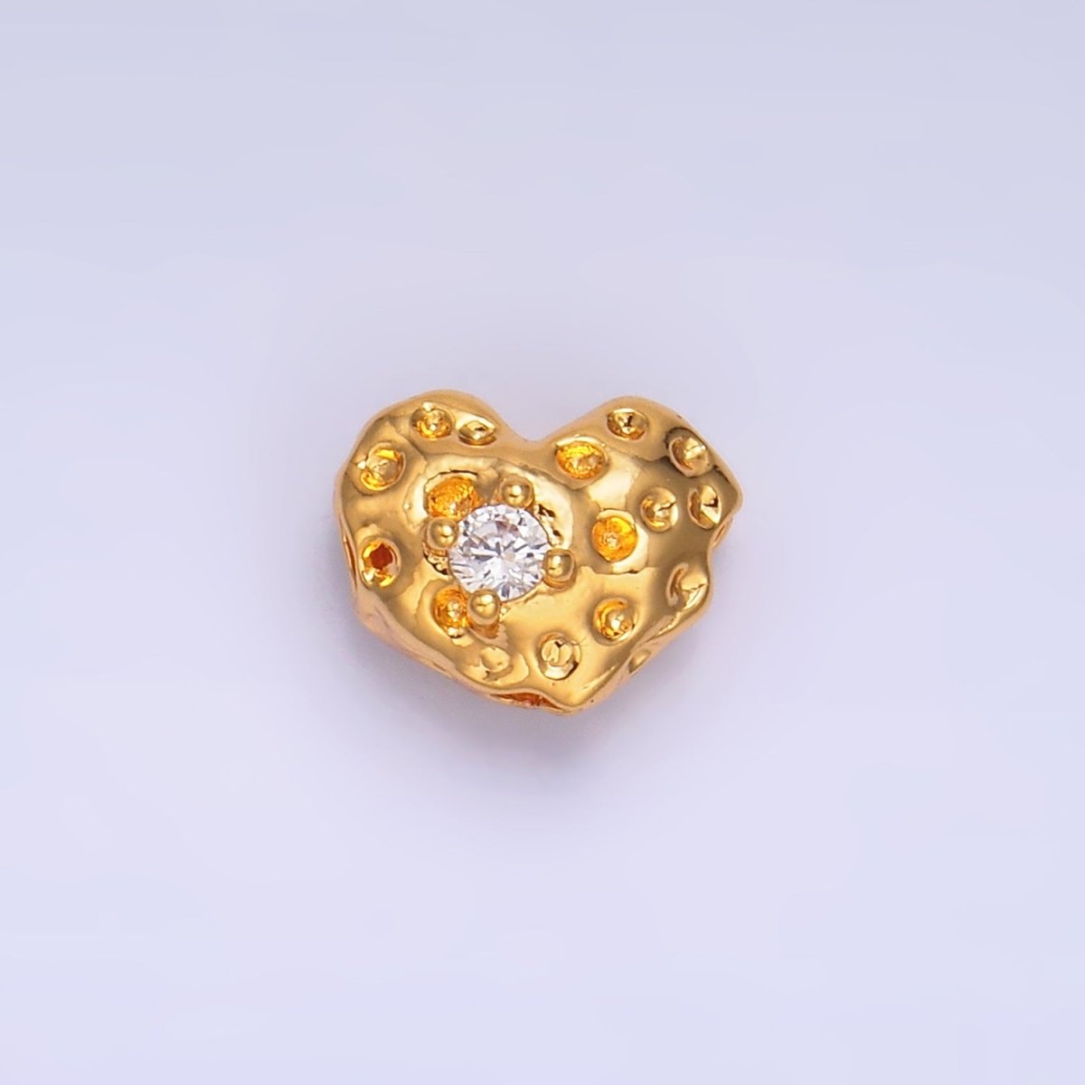 24K Gold plated Clear CZ Hammered Heart Bead | B179 