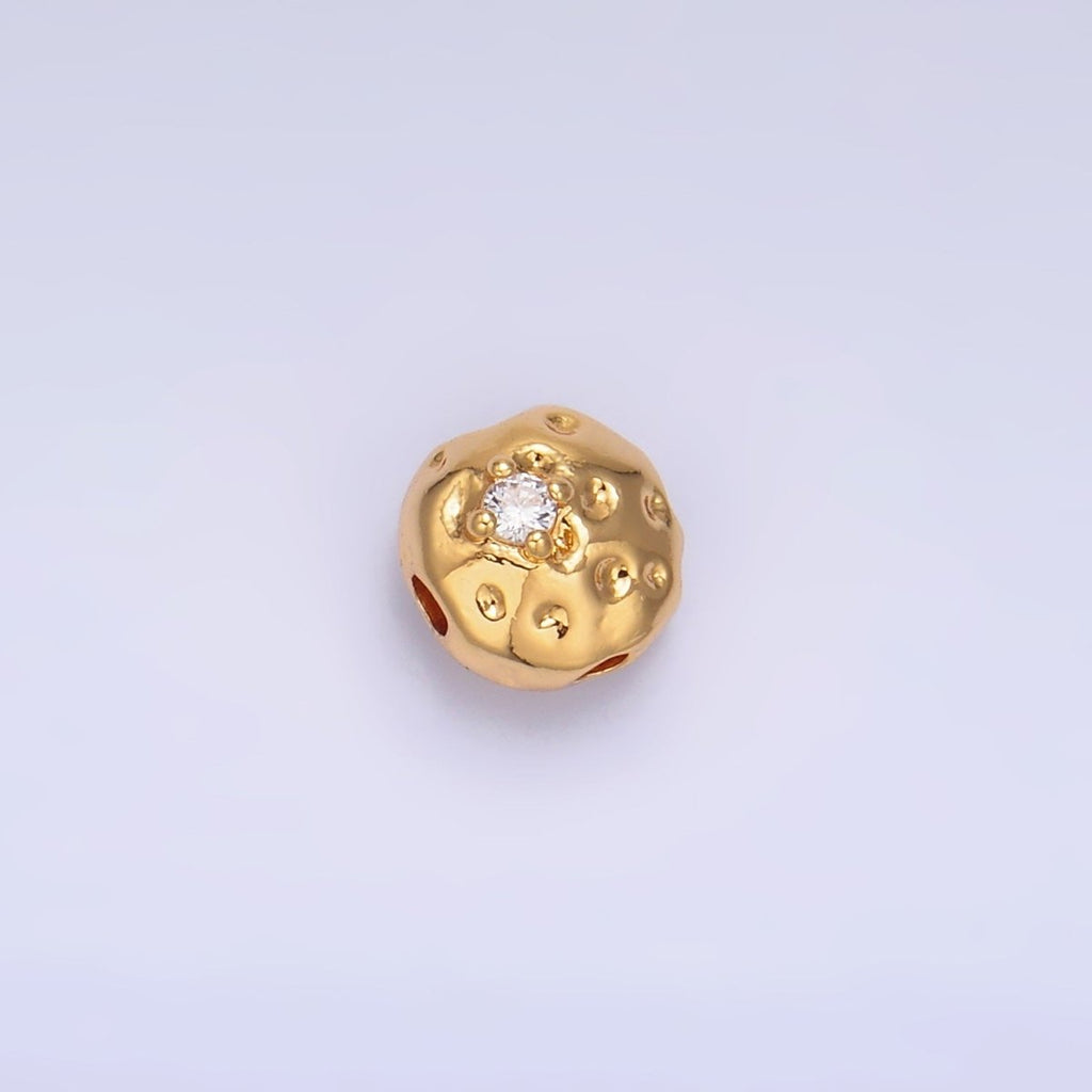 24K Gold plated Clear CZ Hammered Round Bead | B178 - DLUXCA