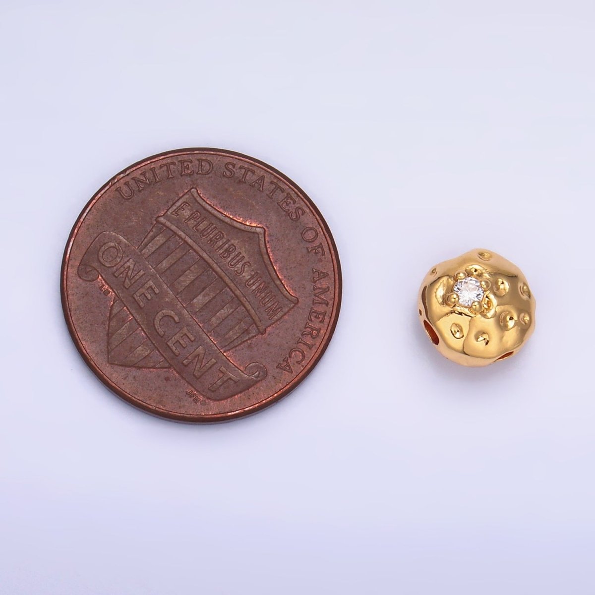 24K Gold plated Clear CZ Hammered Round Bead | B178 - DLUXCA