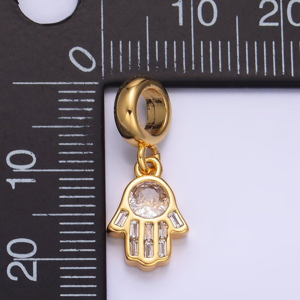 24K Gold plated Clear CZ Hamsa Hand Rhodelle Bail Drop Pendant | W271 - DLUXCA