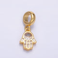 24K Gold plated Clear CZ Hamsa Hand Rhodelle Bail Drop Pendant | W271 - DLUXCA