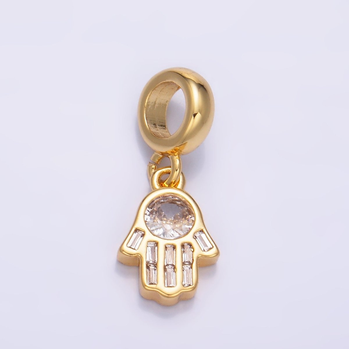 24K Gold plated Clear CZ Hamsa Hand Rhodelle Bail Drop Pendant | W271 - DLUXCA