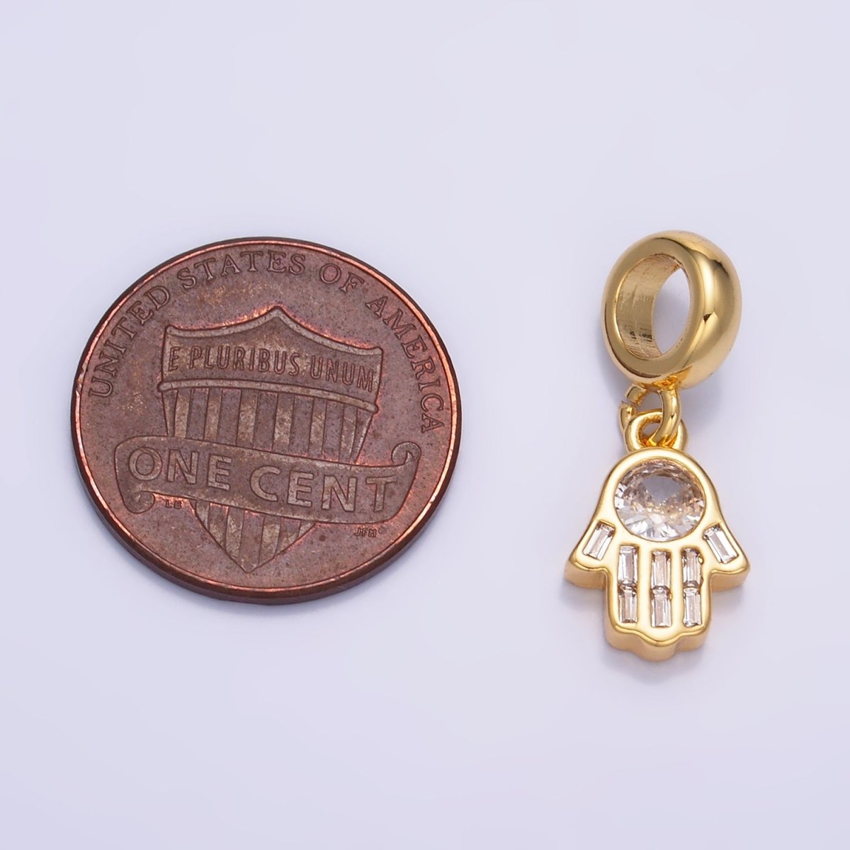 24K Gold plated Clear CZ Hamsa Hand Rhodelle Bail Drop Pendant | W271 - DLUXCA