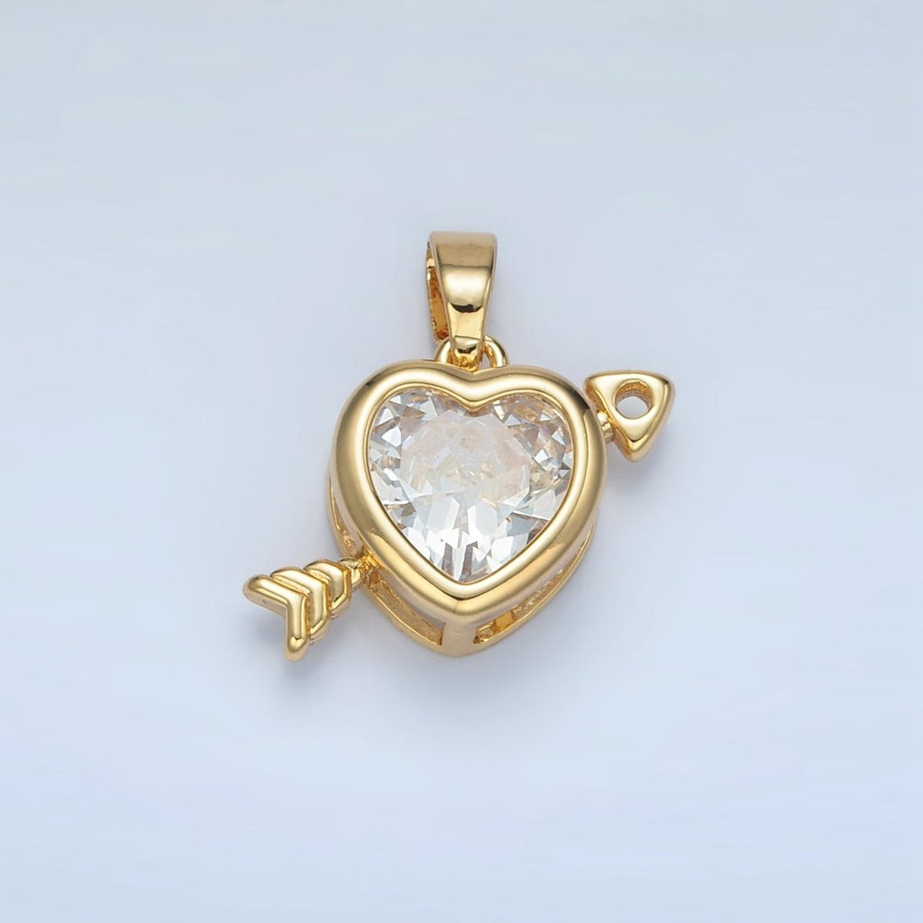 24K Gold plated Clear CZ Heart Arrow Pendant | I695 - DLUXCA