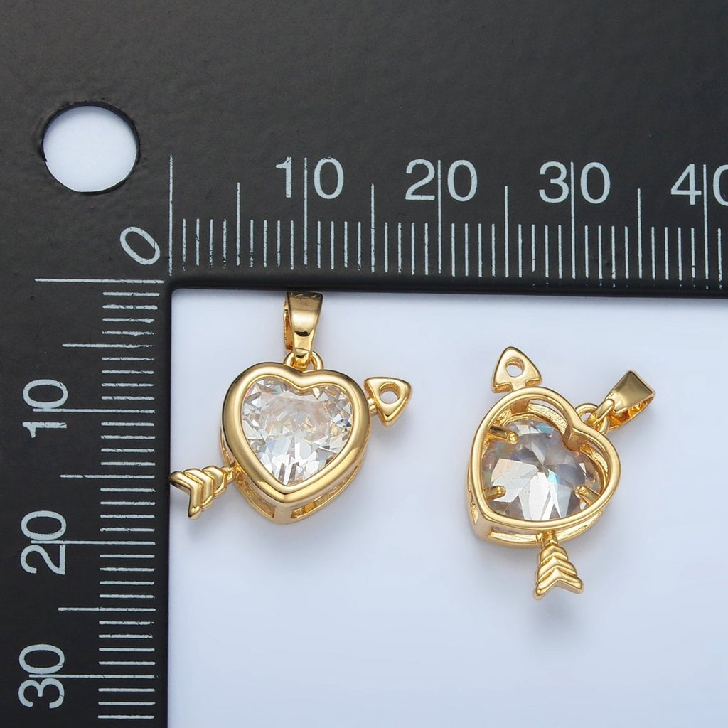 24K Gold plated Clear CZ Heart Arrow Pendant | I695 - DLUXCA