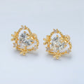 24K Gold plated Clear CZ Heart Flower Open Bezel Stud Earrings | AD749 - DLUXCA