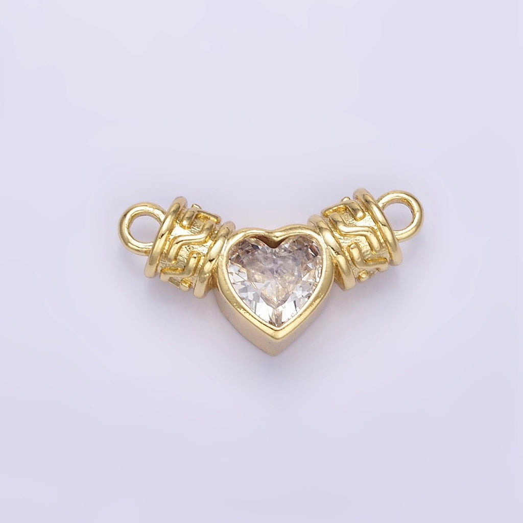 24K Gold plated Clear CZ Heart Geometric Tube Connector | F169 - DLUXCA