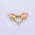 24K Gold plated Clear CZ Heart Geometric Tube Connector | F169 - DLUXCA
