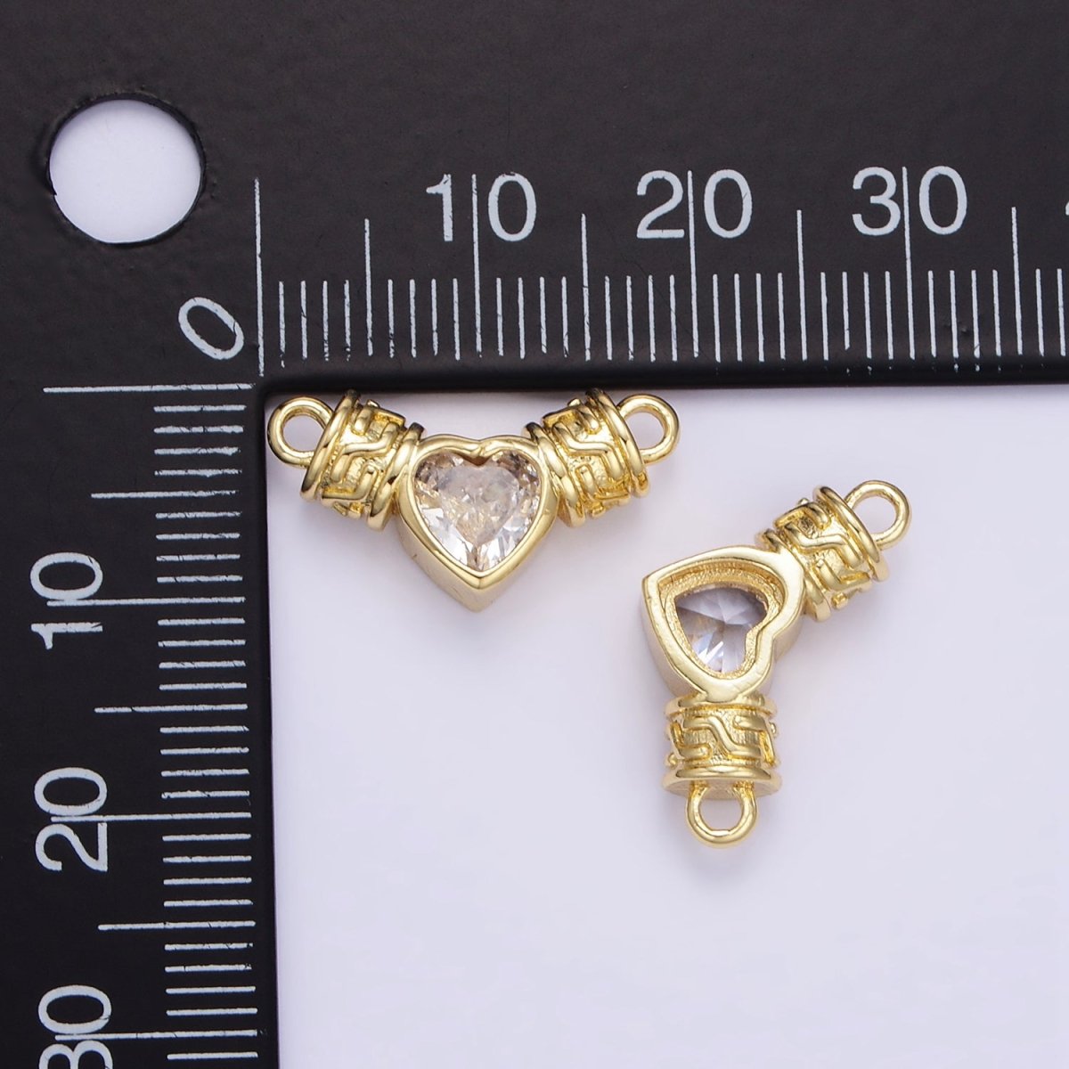 24K Gold plated Clear CZ Heart Geometric Tube Connector | F169 - DLUXCA