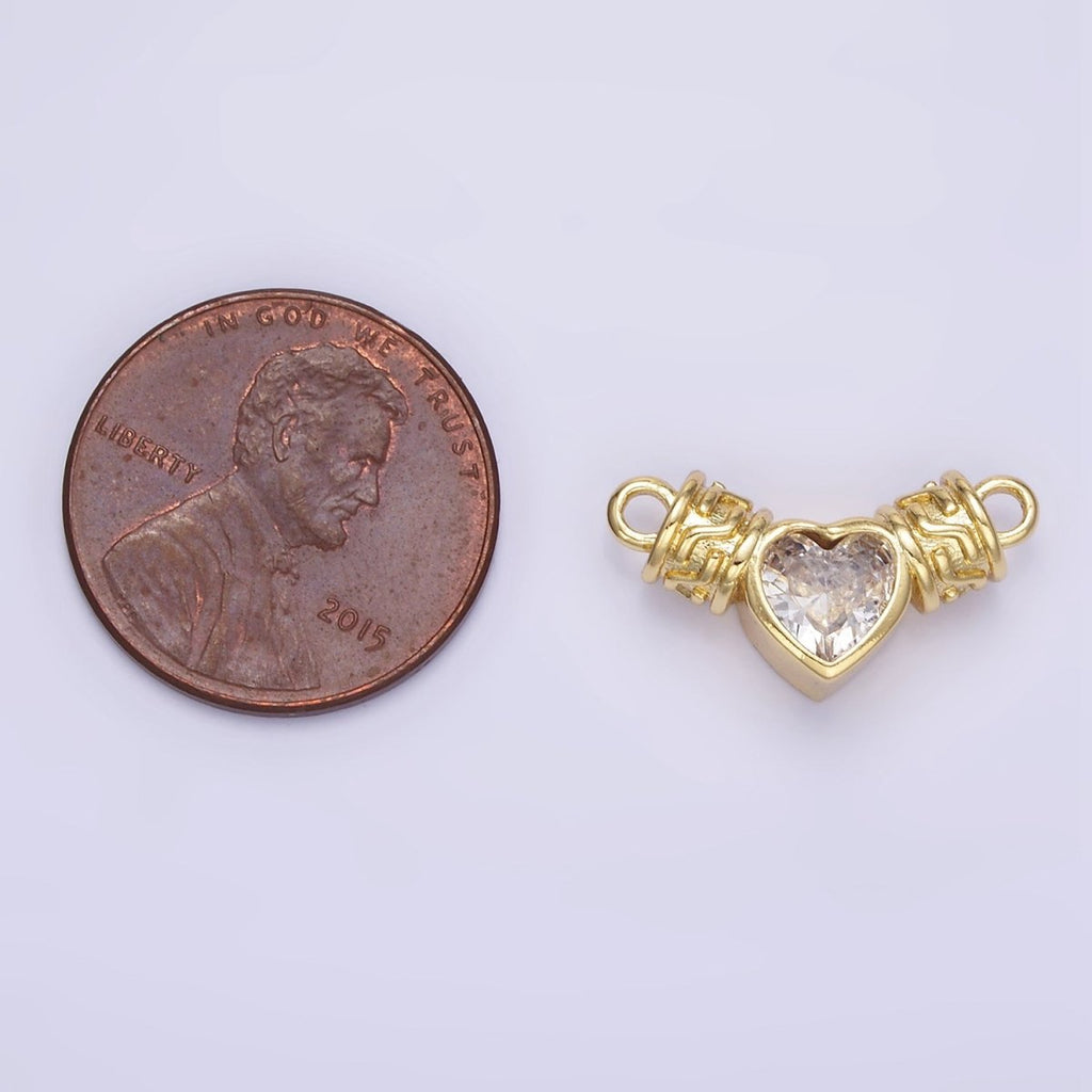 24K Gold plated Clear CZ Heart Geometric Tube Connector | F169 - DLUXCA