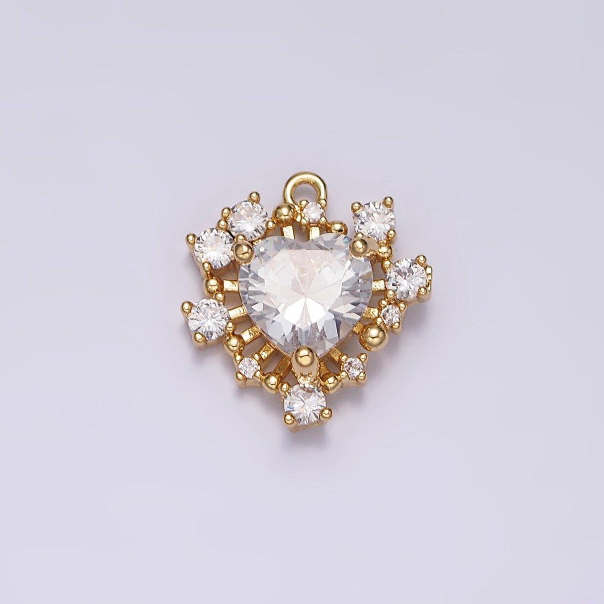 24K Gold plated Clear CZ Heart Multiple Bar Open Abstract Charm | AC1428 - DLUXCA