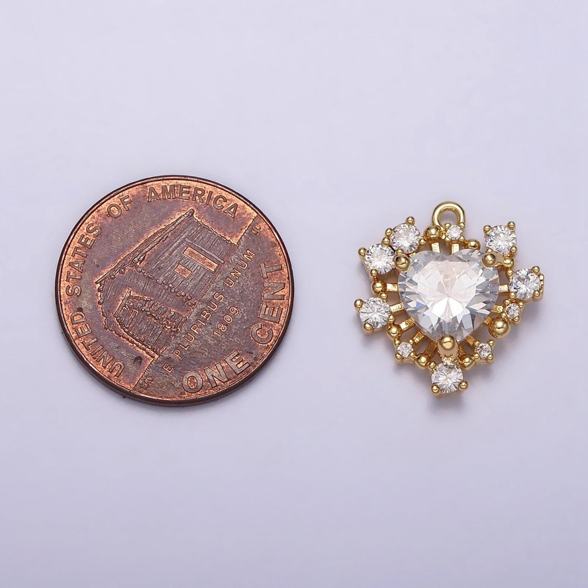 24K Gold plated Clear CZ Heart Multiple Bar Open Abstract Charm | AC1428 - DLUXCA