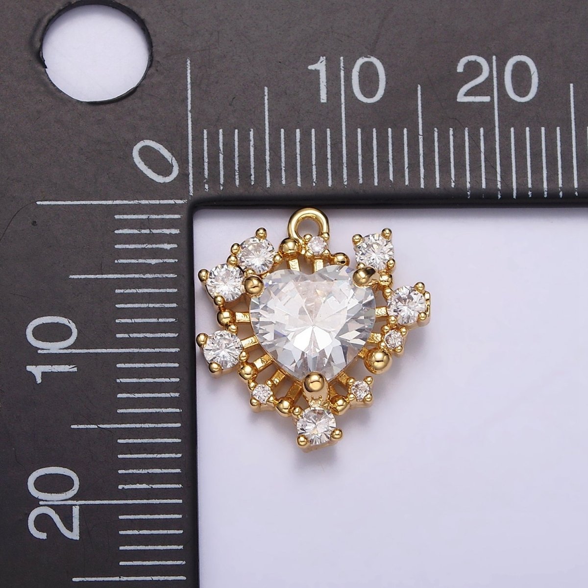 24K Gold plated Clear CZ Heart Multiple Bar Open Abstract Charm | AC1428 - DLUXCA