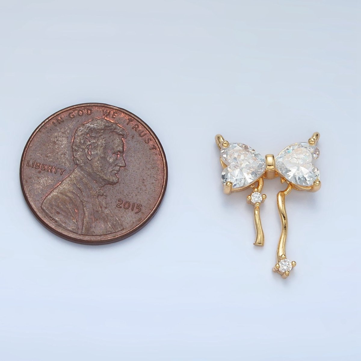 24K Gold plated Clear CZ Heart Ribbon Bow Connector | F129 - DLUXCA