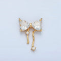 24K Gold plated Clear CZ Heart Ribbon Bow Connector | F129 - DLUXCA