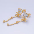 24K Gold plated Clear CZ Heart Ribbon Bow Drop Earrings | AB1034 