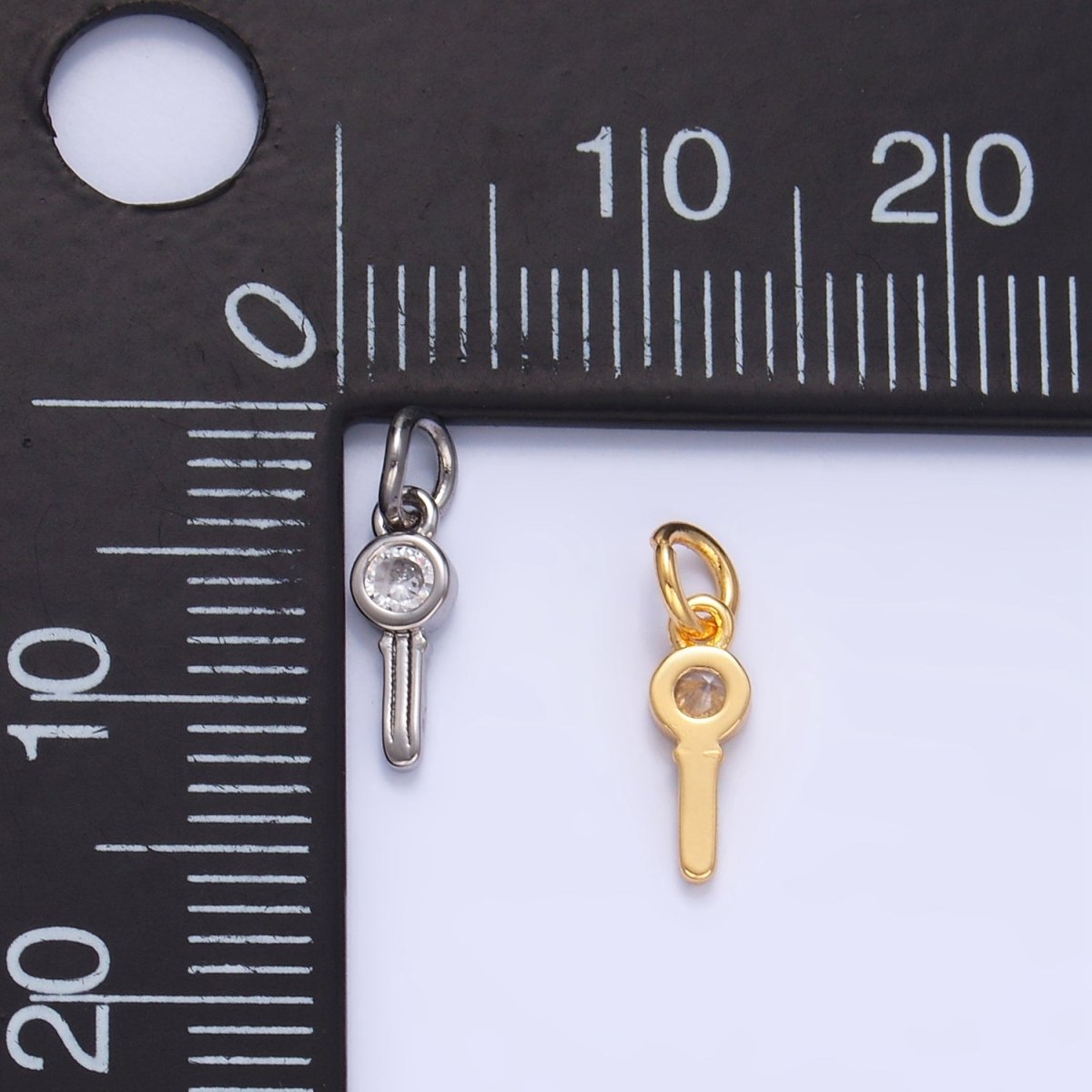 24K Gold plated Clear CZ Key Mini Charm in Gold & Silver | W104 - DLUXCA