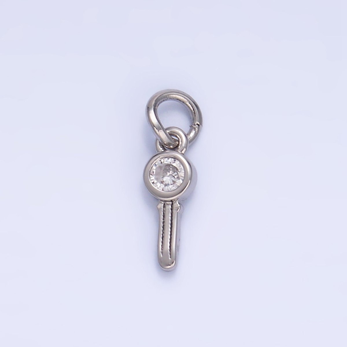 24K Gold plated Clear CZ Key Mini Charm in Gold & Silver | W104 - DLUXCA