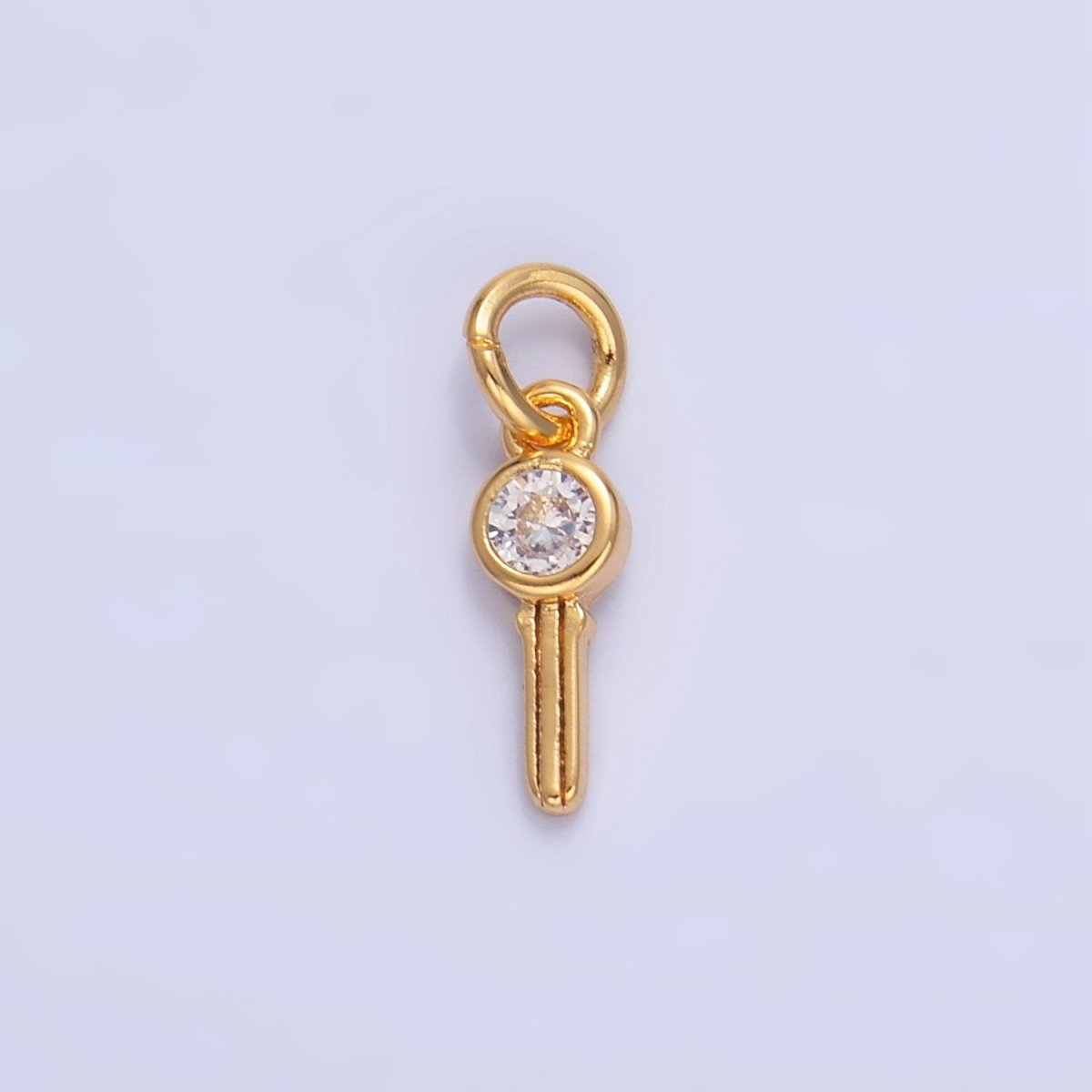 24K Gold plated Clear CZ Key Mini Charm in Gold & Silver | W104 - DLUXCA