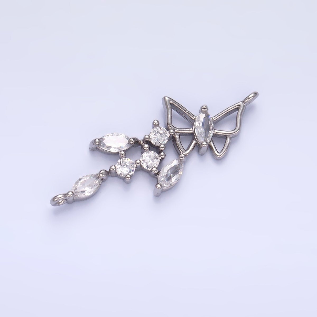 24K Gold plated Clear CZ Marquise Butterfly Charm Connector in Gold & Silver | G228 - DLUXCA