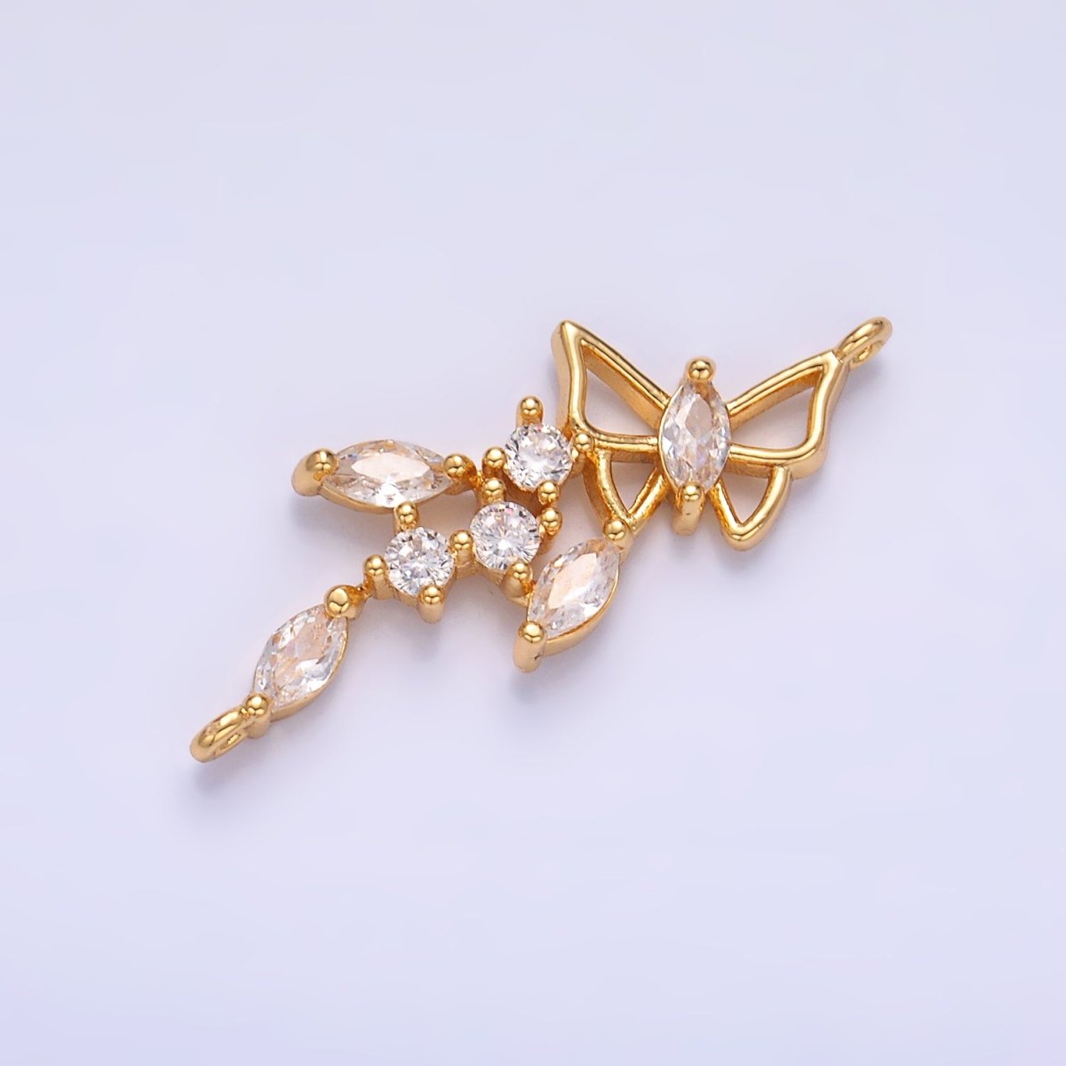 24K Gold plated Clear CZ Marquise Butterfly Charm Connector in Gold & Silver | G228 - DLUXCA