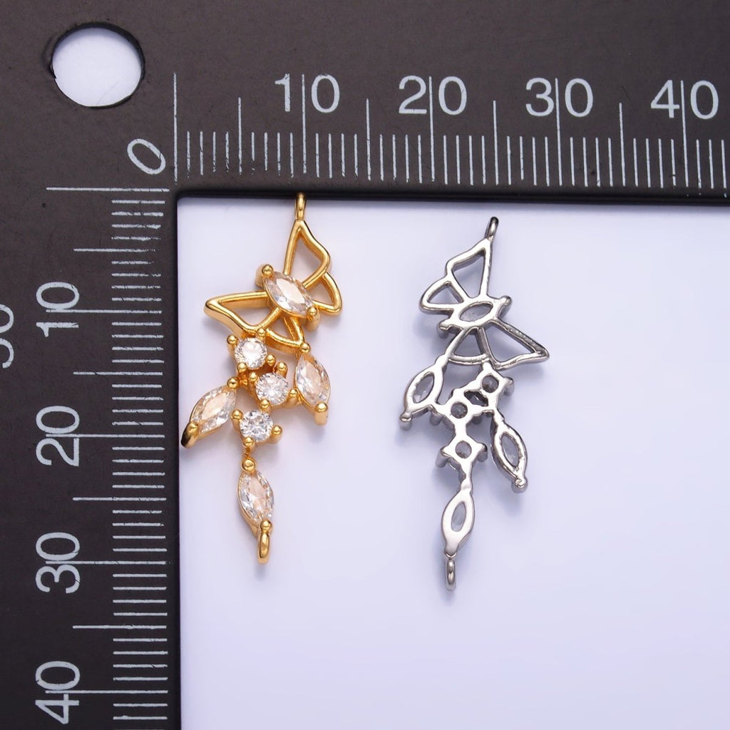 24K Gold plated Clear CZ Marquise Butterfly Charm Connector in Gold & Silver | G228 - DLUXCA