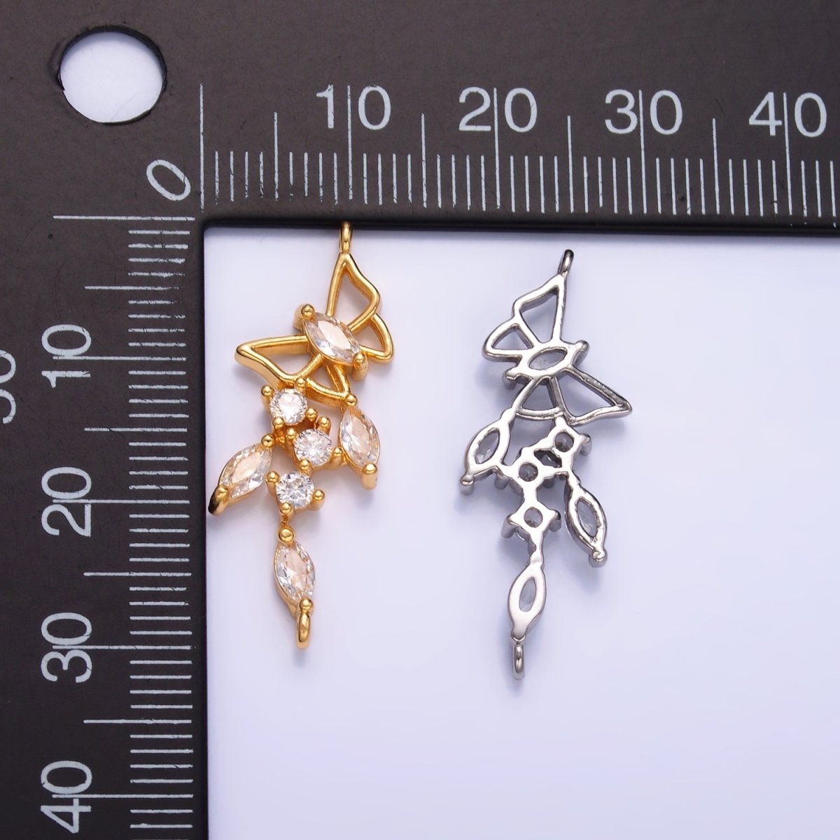 24K Gold plated Clear CZ Marquise Butterfly Charm Connector in Gold & Silver | G228 - DLUXCA