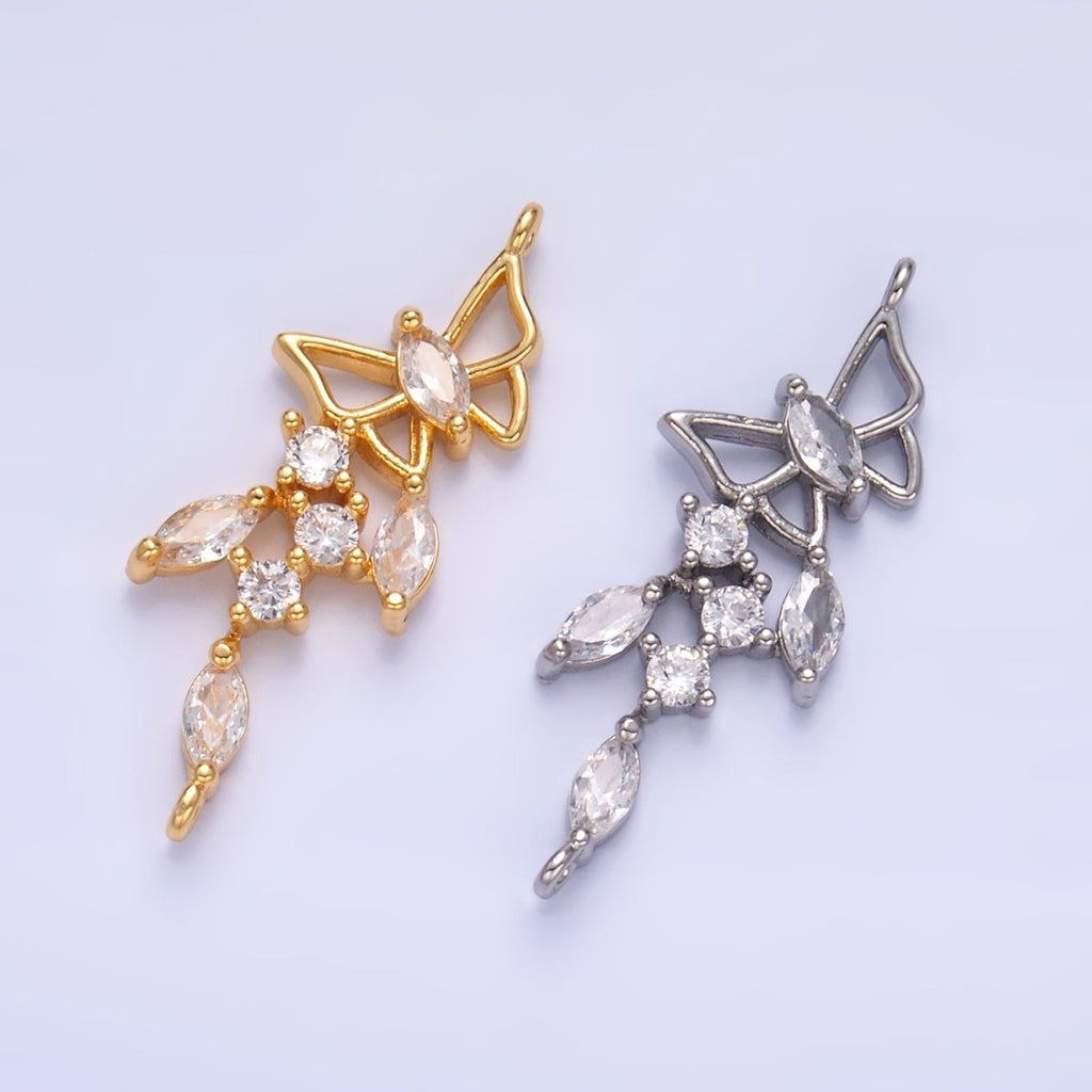 24K Gold plated Clear CZ Marquise Butterfly Charm Connector in Gold & Silver | G228 - DLUXCA