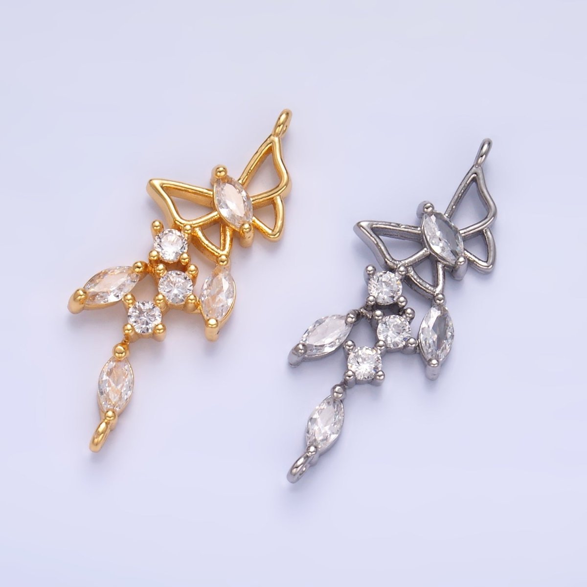 24K Gold plated Clear CZ Marquise Butterfly Charm Connector in Gold & Silver | G228 - DLUXCA