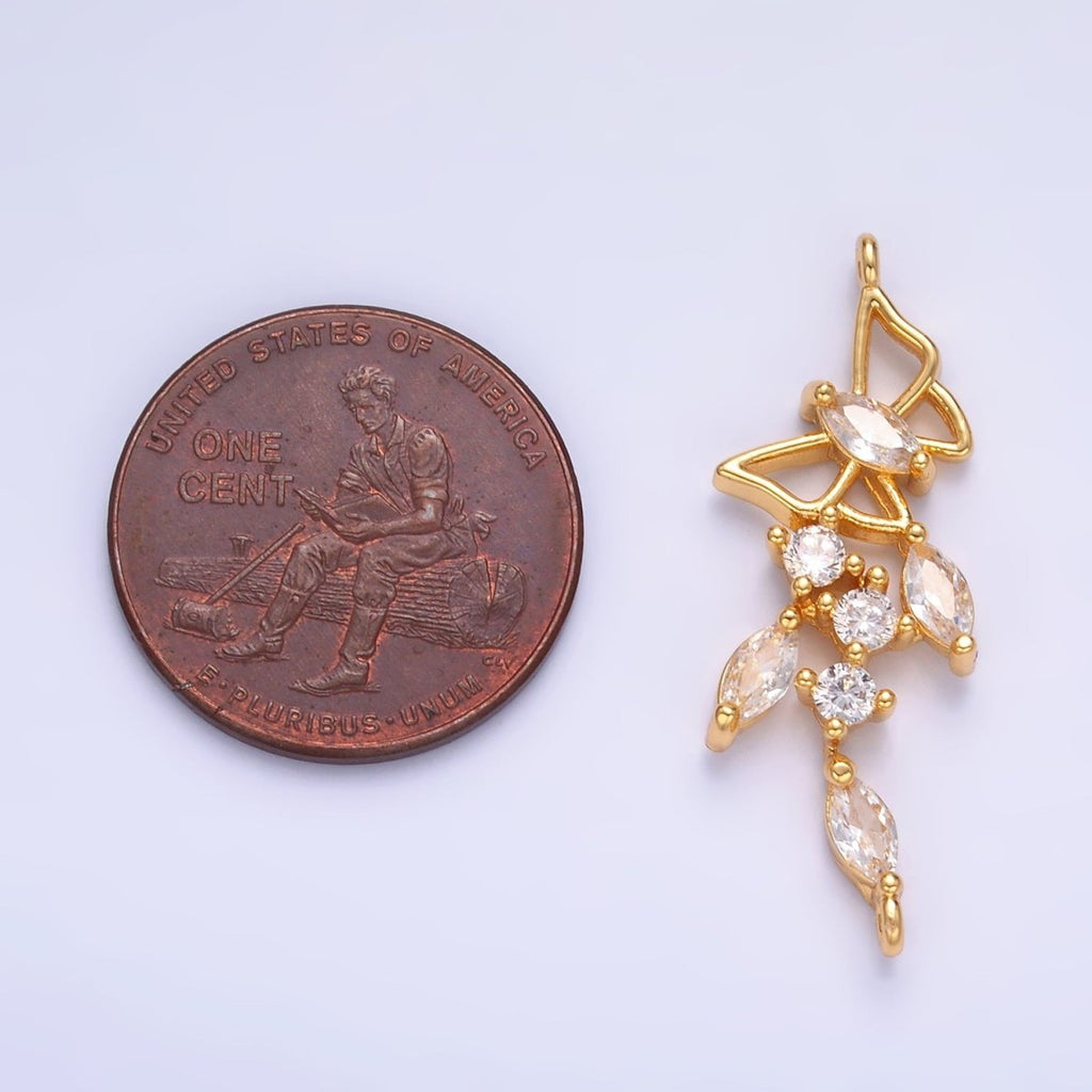 24K Gold plated Clear CZ Marquise Butterfly Charm Connector in Gold & Silver | G228 - DLUXCA