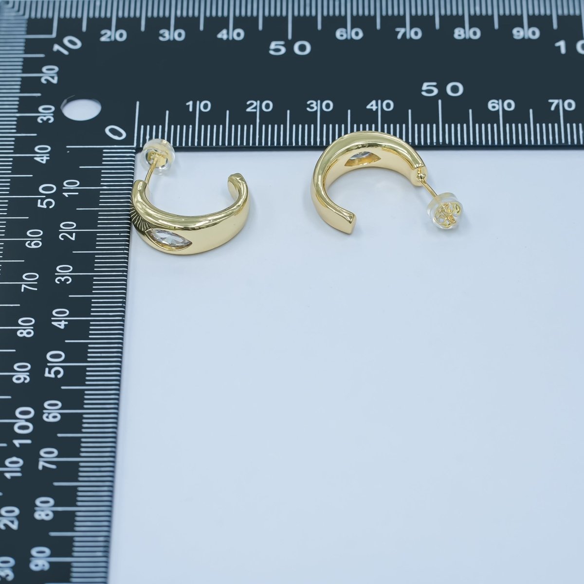 24K Gold plated Clear CZ Marquise C - Shaped Hoop Earrings | AD1204 