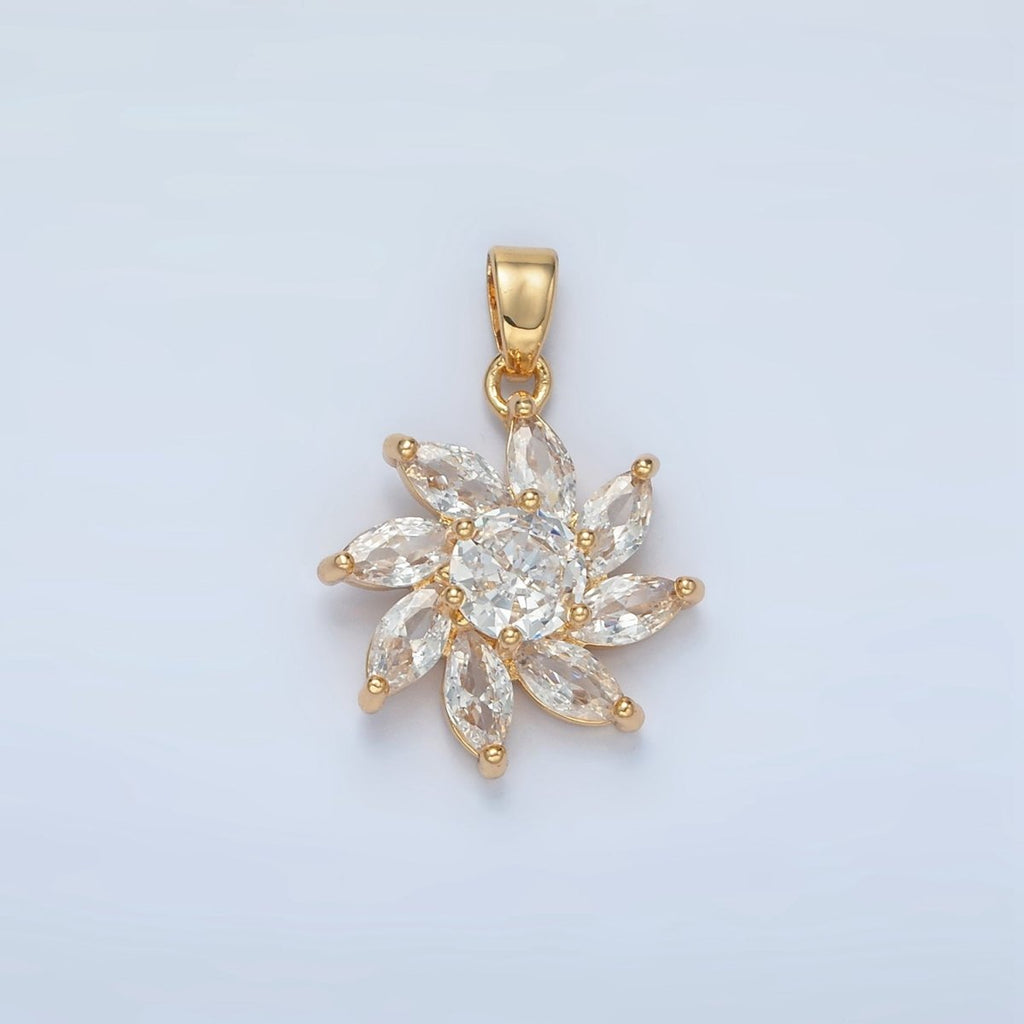 24K Gold plated Clear CZ Marquise Petal Circular Flower Pendant | AA874 - DLUXCA