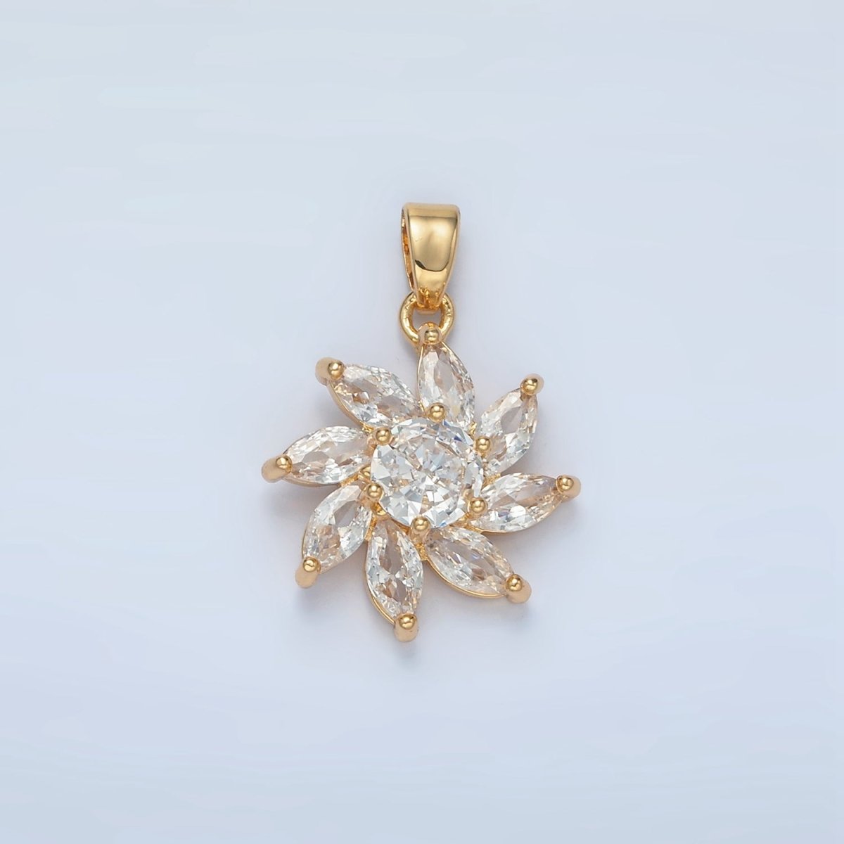 24K Gold plated Clear CZ Marquise Petal Circular Flower Pendant | AA874 - DLUXCA