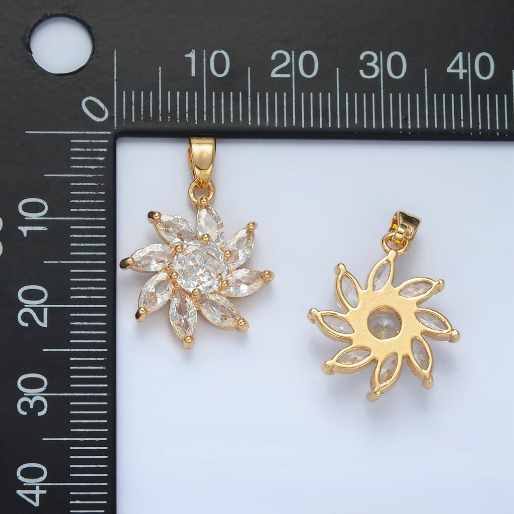 24K Gold plated Clear CZ Marquise Petal Circular Flower Pendant | AA874 - DLUXCA