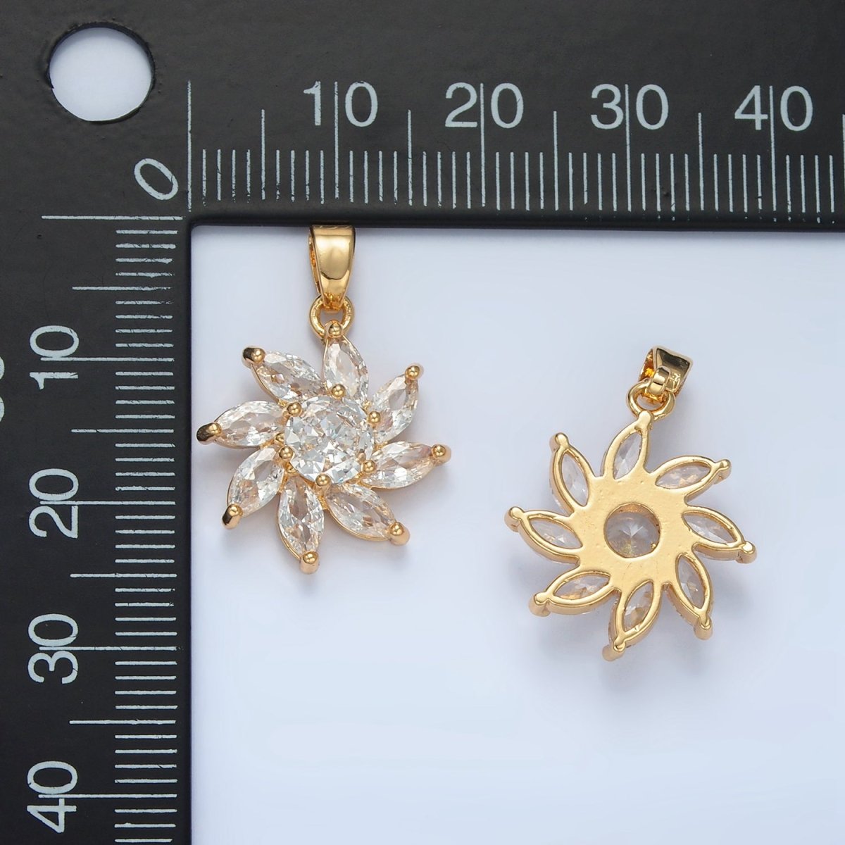 24K Gold plated Clear CZ Marquise Petal Circular Flower Pendant | AA874 - DLUXCA