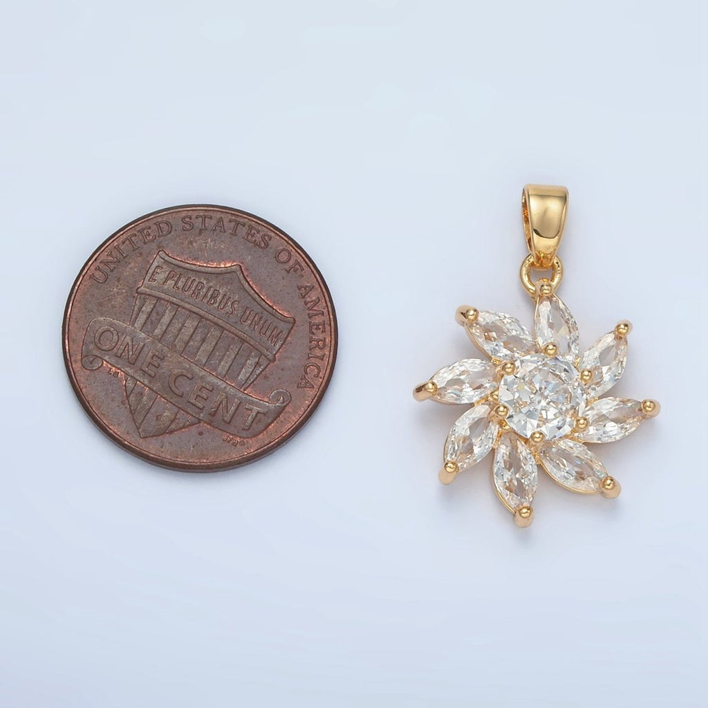 24K Gold plated Clear CZ Marquise Petal Circular Flower Pendant | AA874 - DLUXCA