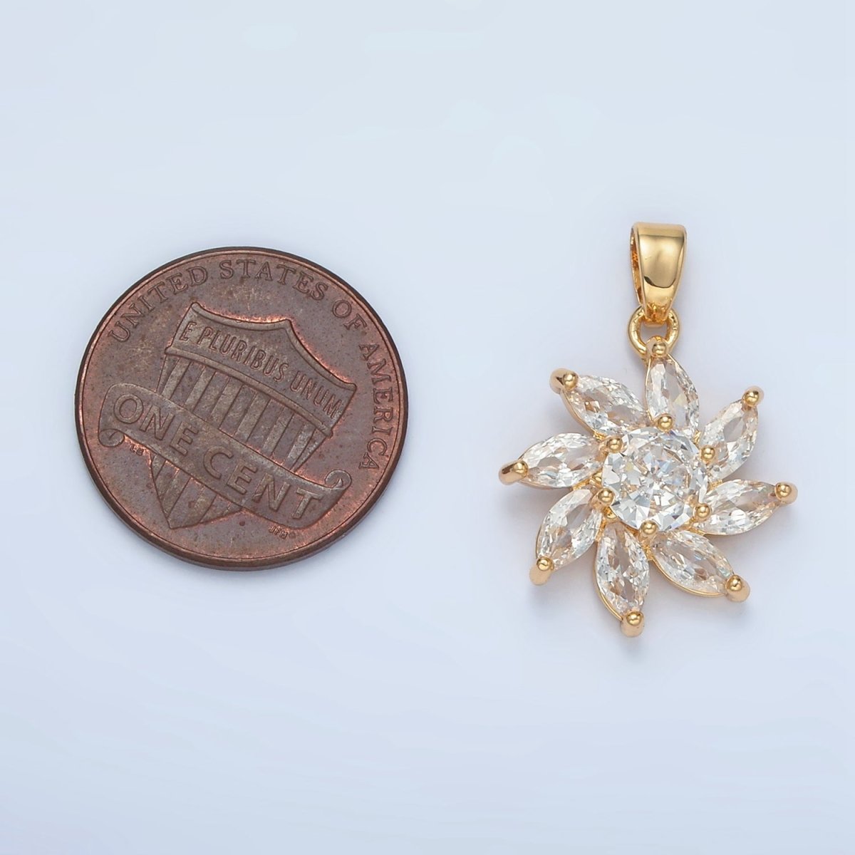 24K Gold plated Clear CZ Marquise Petal Circular Flower Pendant | AA874 - DLUXCA