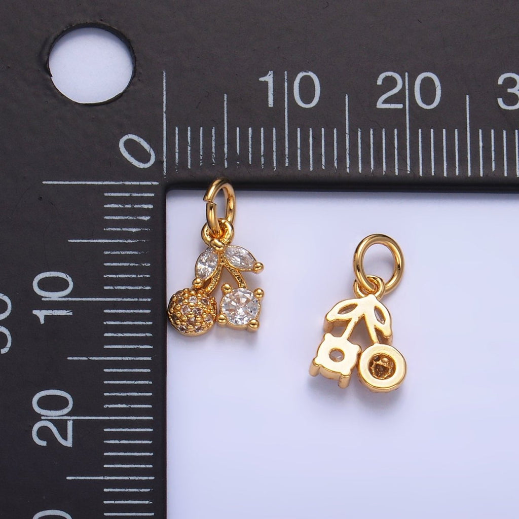 24K Gold plated Clear CZ Micro Paved Cherry Fruit Charm | W282 - DLUXCA