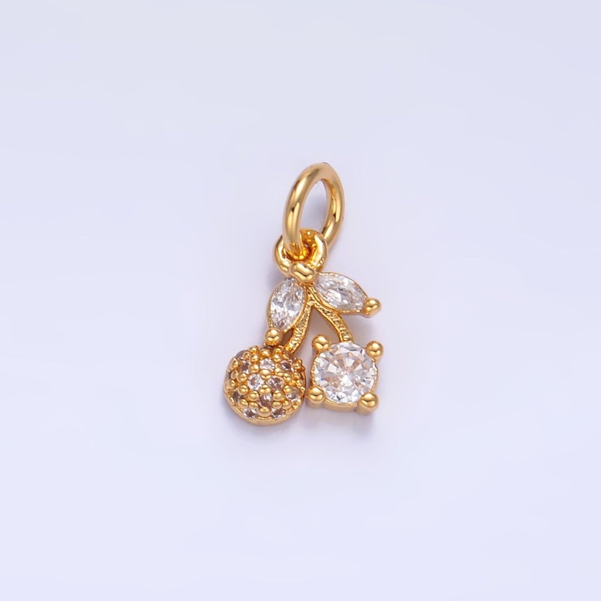 24K Gold plated Clear CZ Micro Paved Cherry Fruit Charm | W282 - DLUXCA
