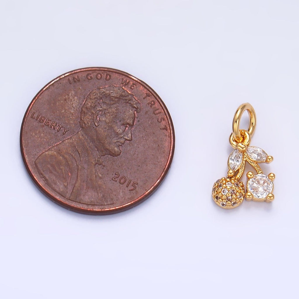 24K Gold plated Clear CZ Micro Paved Cherry Fruit Charm | W282 - DLUXCA