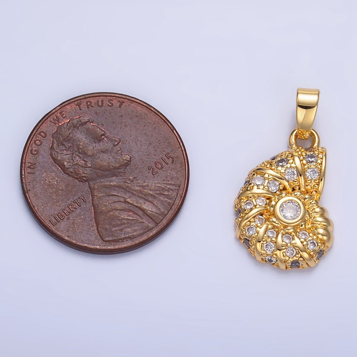 24K Gold plated Clear CZ Micro Paved Clam Sea Shell Pendant | AA1045 - DLUXCA