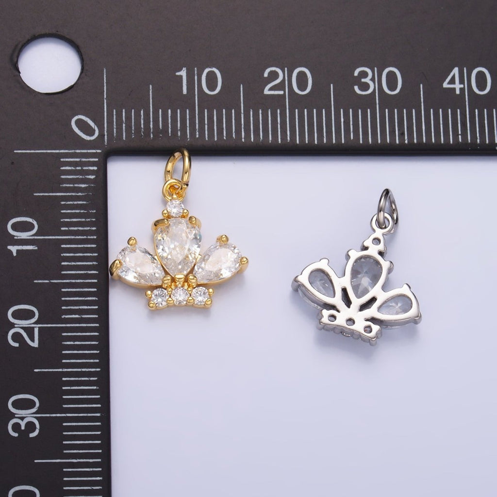 24K Gold plated Clear CZ Micro Paved Crown Mini Charm in Gold & Silver | W808 - DLUXCA