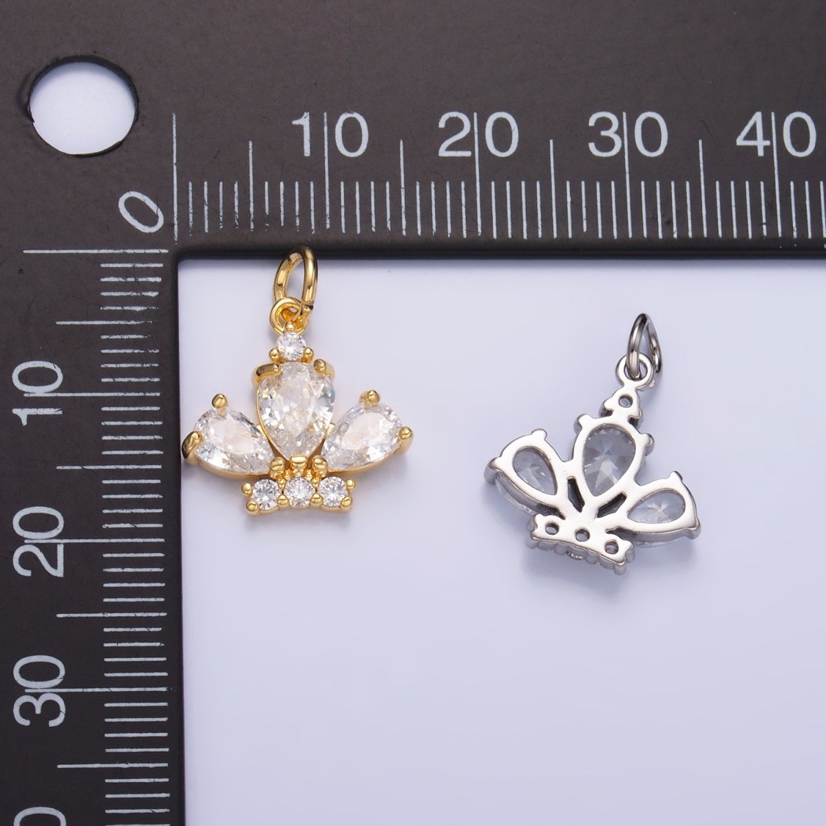 24K Gold plated Clear CZ Micro Paved Crown Mini Charm in Gold & Silver | W808 - DLUXCA
