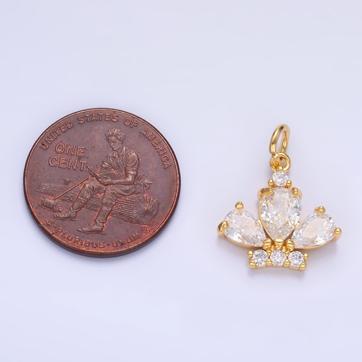 24K Gold plated Clear CZ Micro Paved Crown Mini Charm in Gold & Silver | W808 - DLUXCA