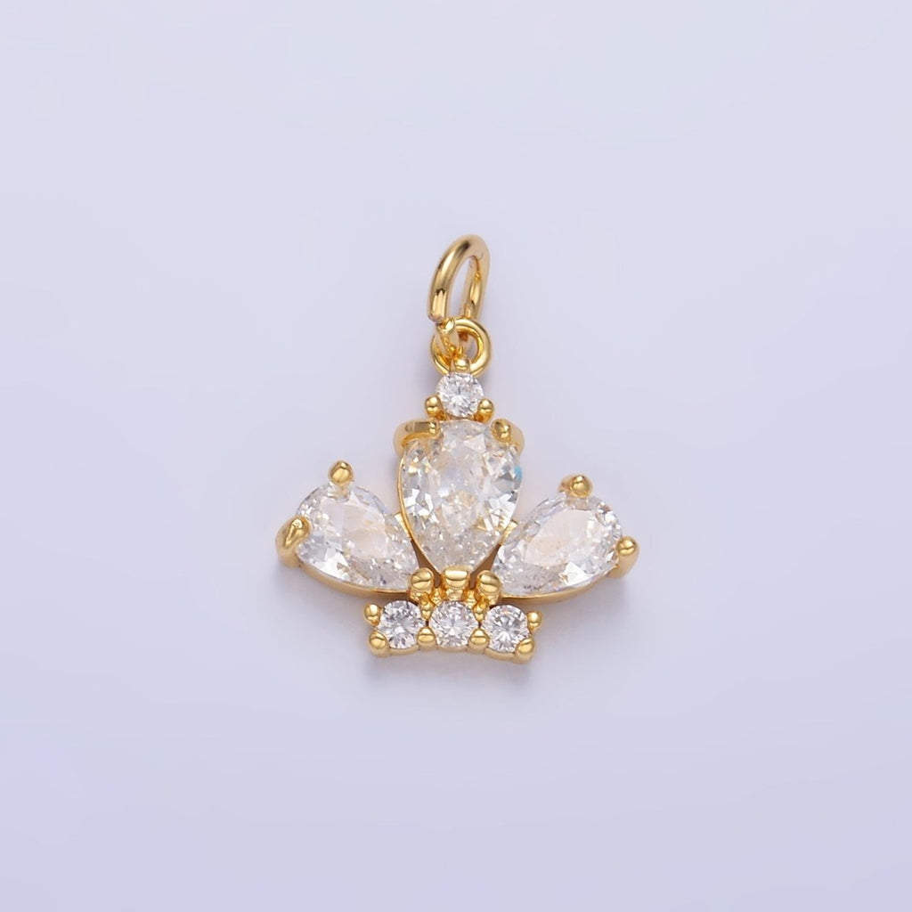 24K Gold plated Clear CZ Micro Paved Crown Mini Charm in Gold & Silver | W808 - DLUXCA