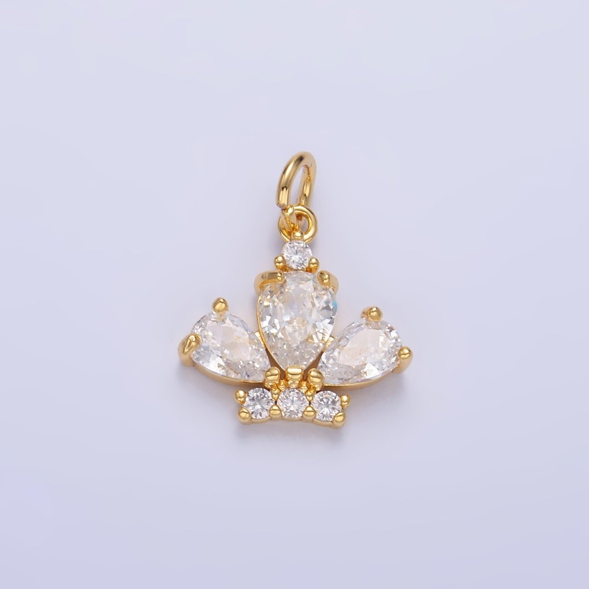 24K Gold plated Clear CZ Micro Paved Crown Mini Charm in Gold & Silver | W808 - DLUXCA